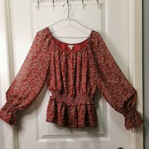 Max Studio Red Floral Shear Blouse